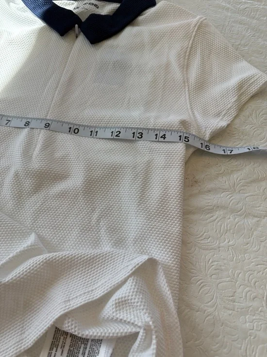 Lands' End White Short Sleeve Zip Polo with Navy Collar - Picture 5 of 6